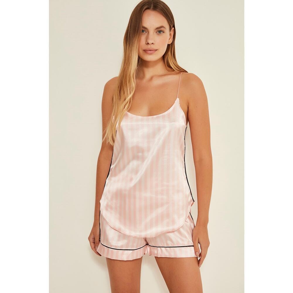 Victoria’s Secret Pink Lingerie Pajama Tank Striped Dainty Silky Size Medium